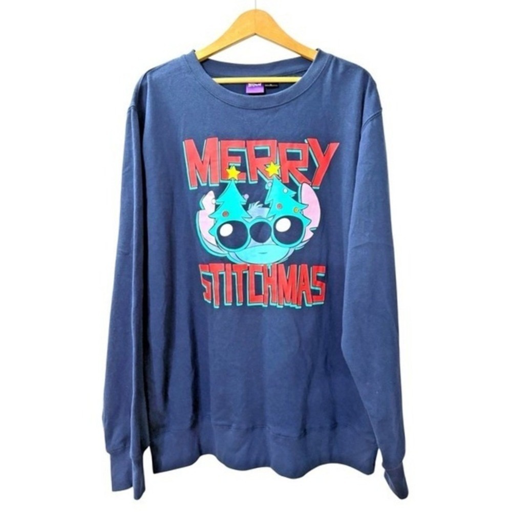 NEW Disney Stitch Sweatshirt Mens XL Pullover Blue Merry Stitchmas Christmas‎